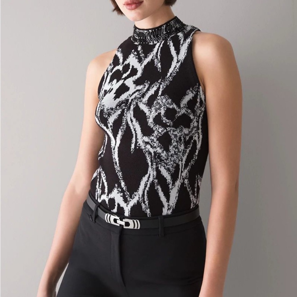 Beaded brushed mock neck shell